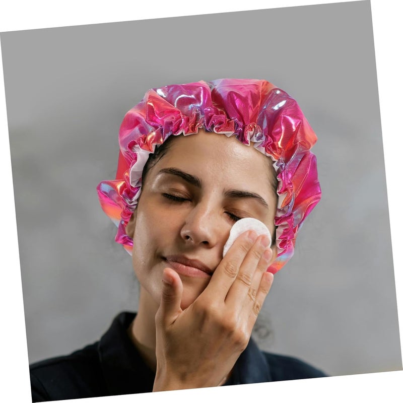Double Layer Shower Cap for Long Hair Reusable Bathing Hat with Elastic Band Rainbow Light Color - Image 5